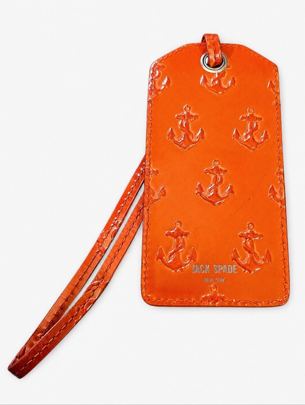 JACK SPADE | Go Away Orange Leather Anchor Embossed Luggage Tag ID Holder